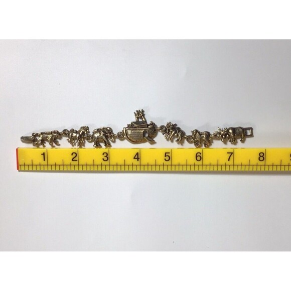 Vintage Noahs Ark Chunky Bracelet Gold Tone Link Charm Religious 7.5" Animals - Picture 4 of 4